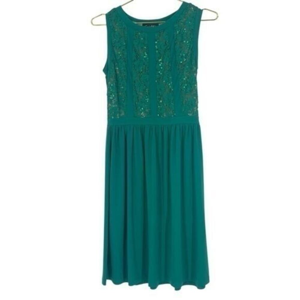 Candalite emerald green Sleeveless Fit & Flare Dress with Sequins small